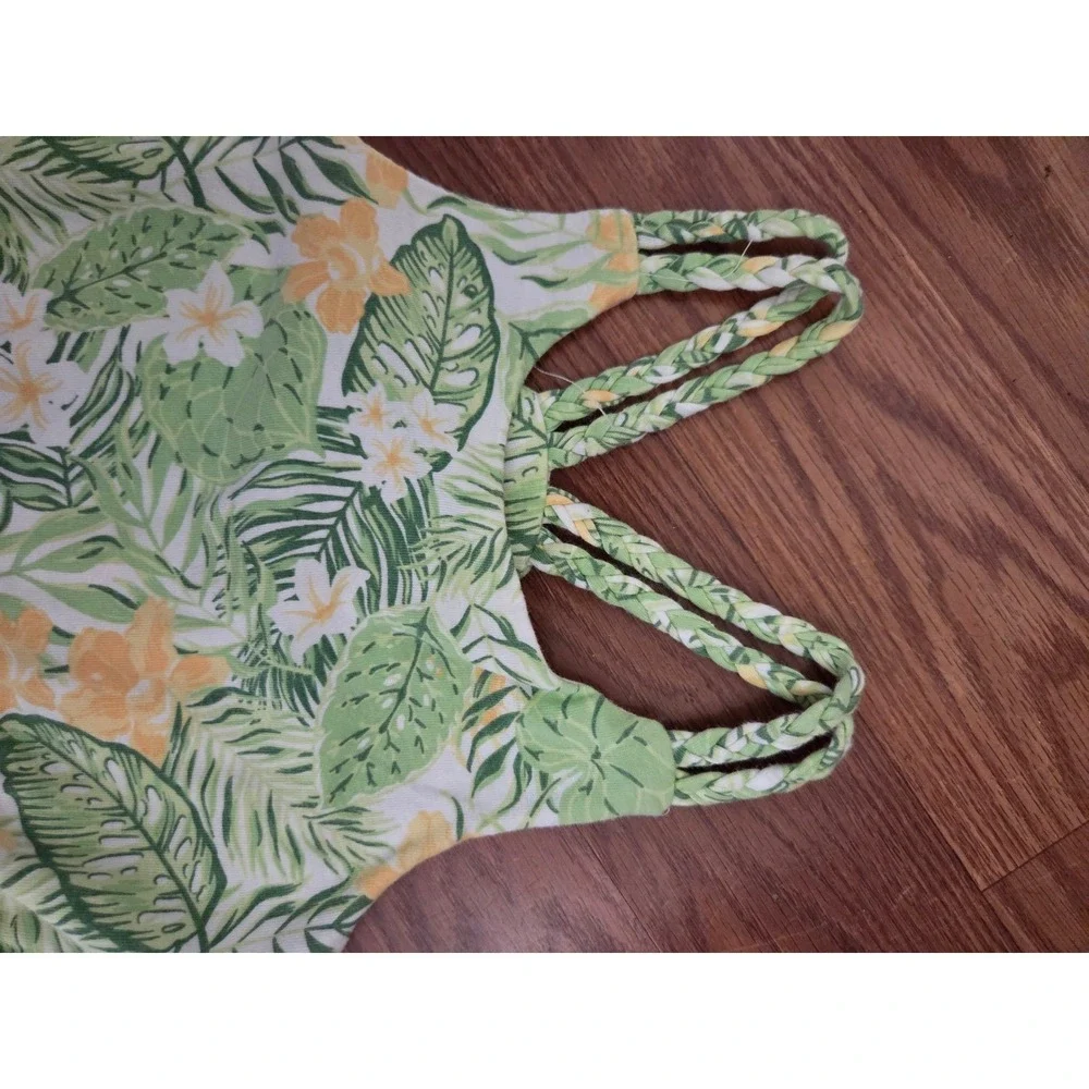 Tommy Bahama Girls 3T Tropical Floral Palm Leaf Braided Strap Cotton Dress Green
